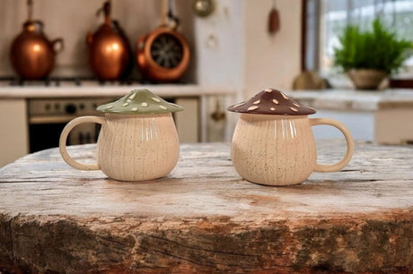 Mushroom Shape Mug With Lid Set of 2