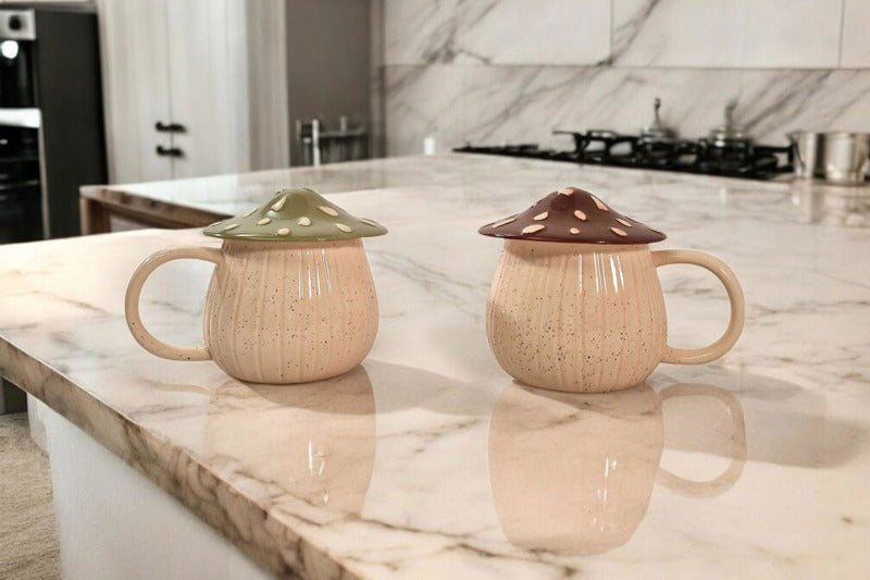 Mushroom Shape Mug With Lid Set of 2