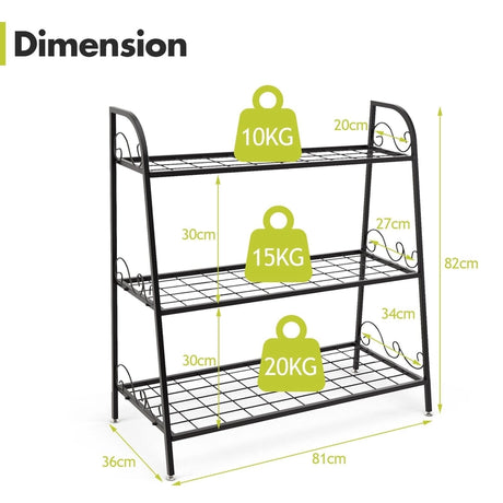3-Tier Metal Plant Stand with Adjustable Feet for Indoor & Outdoor