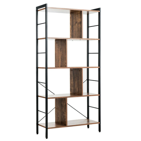 5-Tier Industrial Style Bookcase with Metal Frame
