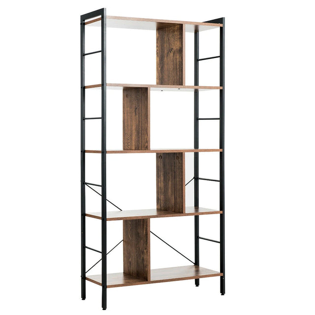 5-Tier Industrial Style Bookcase with Metal Frame