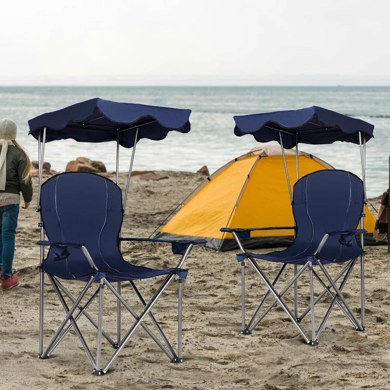 Portable Folding Beach Canopy Chair with Cup Holders-Blue
