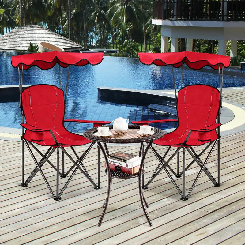 Portable Folding Beach Canopy Chair with Cup Holders-Red