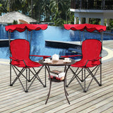 Portable Folding Beach Canopy Chair with Cup Holders-Red