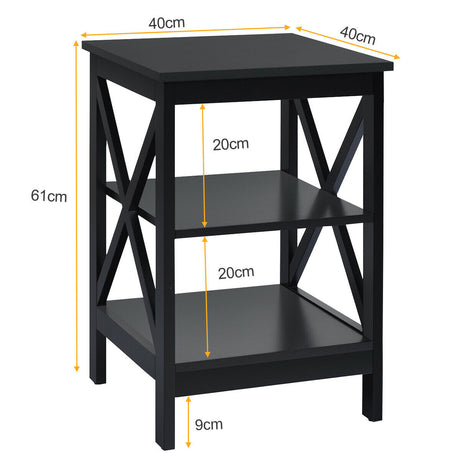 3-Tier X-Design Nightstand Side Table with Stable Structure-Black