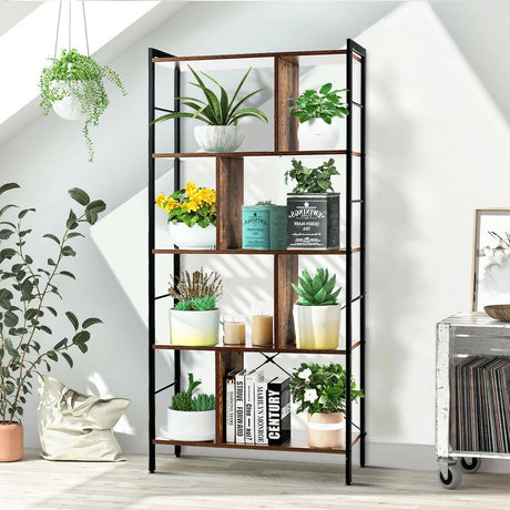 5-Tier Industrial Style Bookcase with Metal Frame