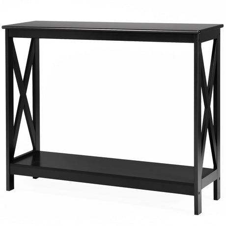 Industrial 2-Tier Narrow Console Table with Storage Shelf for Entryway-Black