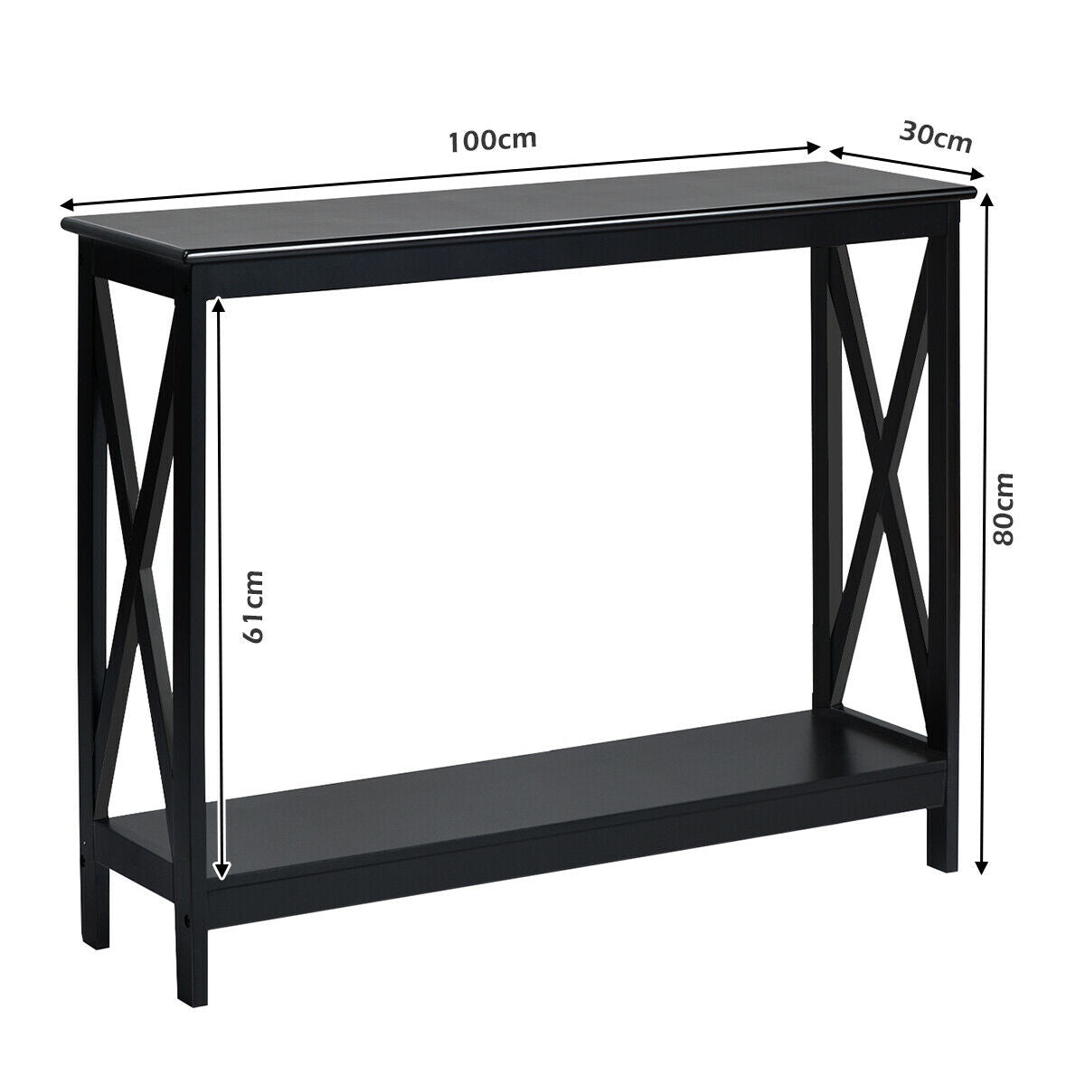 Industrial 2-Tier Narrow Console Table with Storage Shelf for Entryway-Black