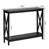 Industrial 2-Tier Narrow Console Table with Storage Shelf for Entryway-Black