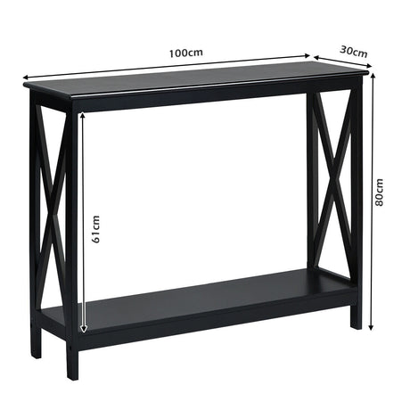 Industrial 2-Tier Narrow Console Table with Storage Shelf for Entryway-Black