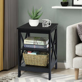 3-Tier X-Design Nightstand Side Table with Stable Structure-Black