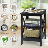 3-Tier X-Design Nightstand Side Table with Stable Structure-Black