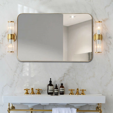 Bathroom Wall Mirror with Rounded Corner for Washroom-Golden