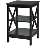 3-Tier X-Design Nightstand Side Table with Stable Structure-Black