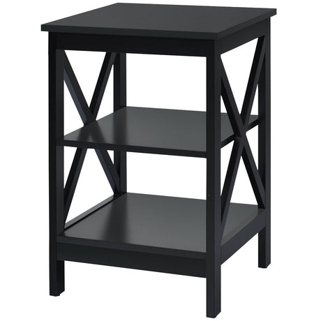 3-Tier X-Design Nightstand Side Table with Stable Structure-Black