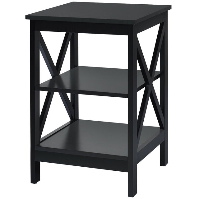 3-Tier X-Design Nightstand Side Table with Stable Structure-Black