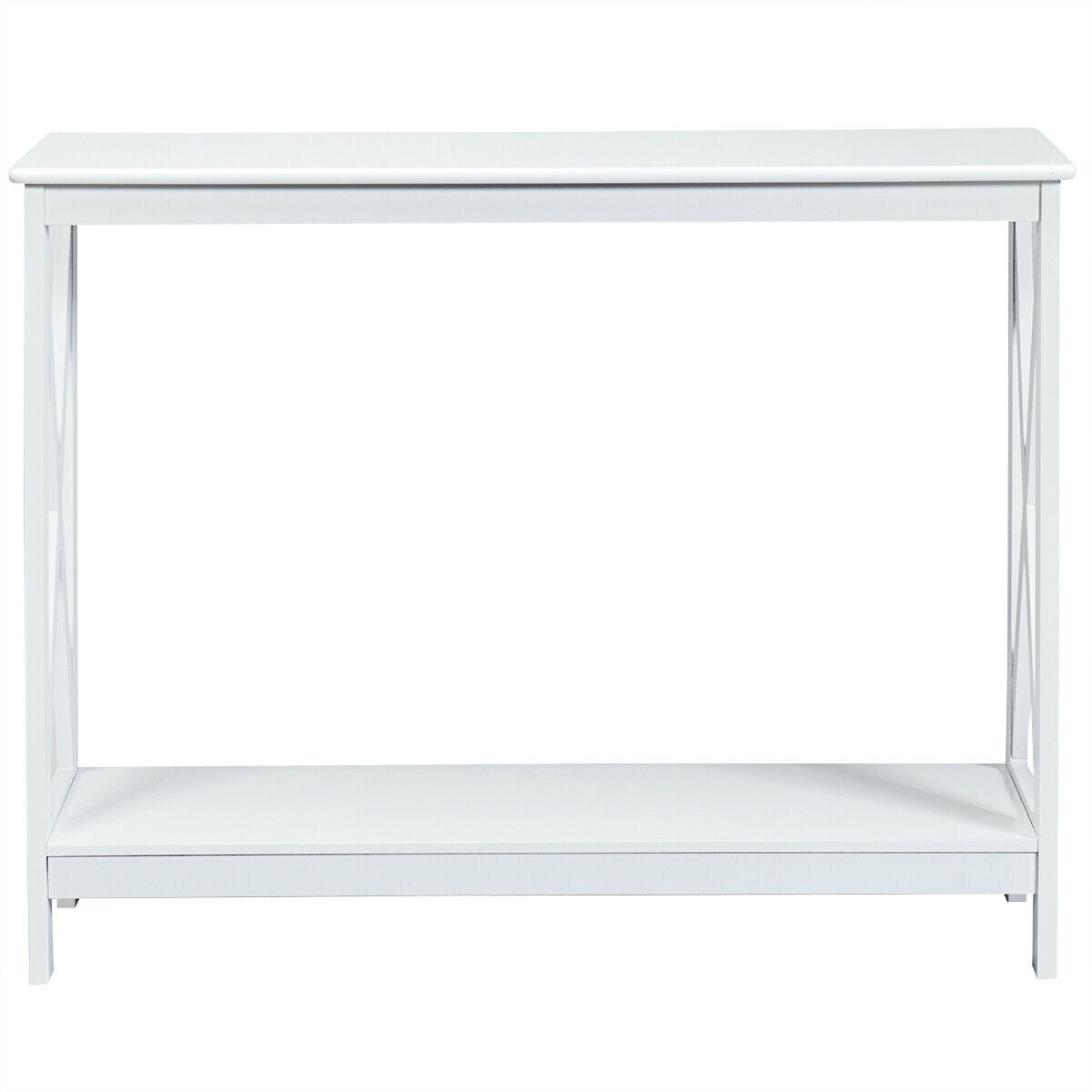 Industrial 2-Tier Narrow Console Table with Storage Shelf for Entryway-White