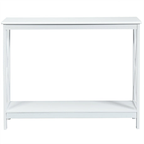Industrial 2-Tier Narrow Console Table with Storage Shelf for Entryway-White