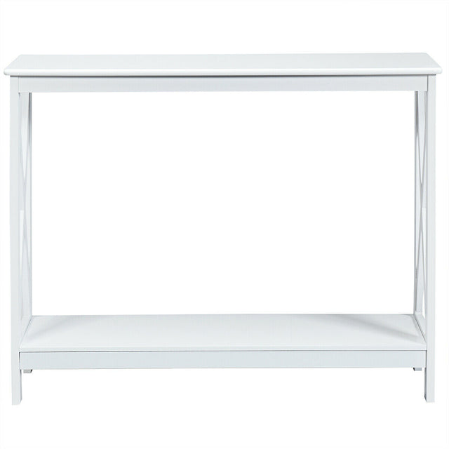Industrial 2-Tier Narrow Console Table with Storage Shelf for Entryway-White