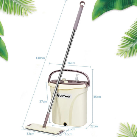Flat Squeeze Mop & Bucket Set with 2 Microfiber Pads for Hand-Free Wringing