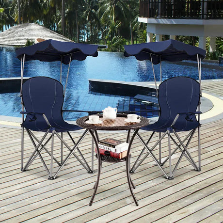 Portable Folding Beach Canopy Chair with Cup Holders-Blue