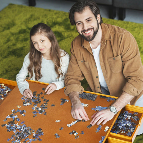 1500 Pieces Wooden Jigsaw Puzzle Table with 4 Drawers-Natural