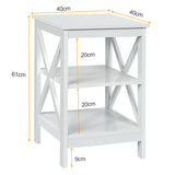 3-Tier X-Design Nightstand Side Table with Stable Structure-White
