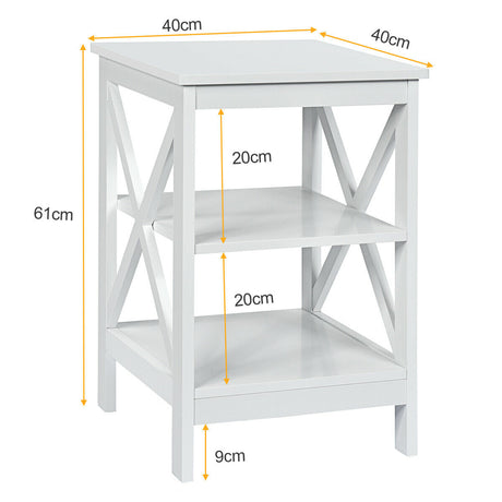 3-Tier X-Design Nightstand Side Table with Stable Structure-White