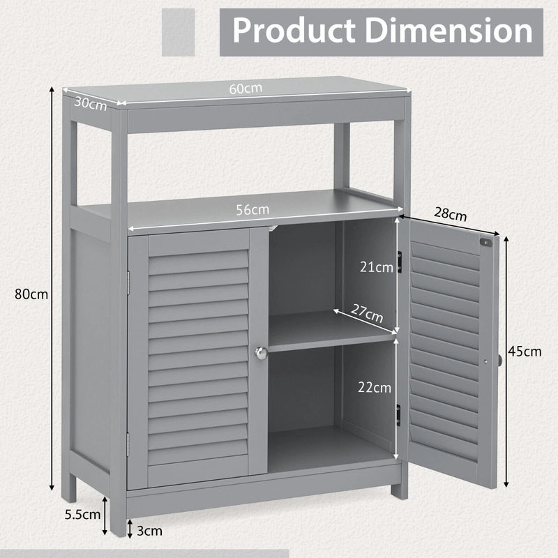 Freestanding Bathroom Floor Cabinet with Double Shutter Doors-Gray