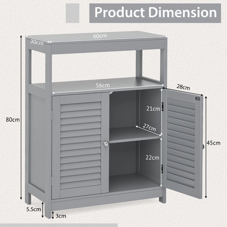 Freestanding Bathroom Floor Cabinet with Double Shutter Doors-Gray