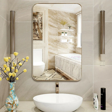 Bathroom Wall Mirror with Rounded Corner for Washroom-Golden