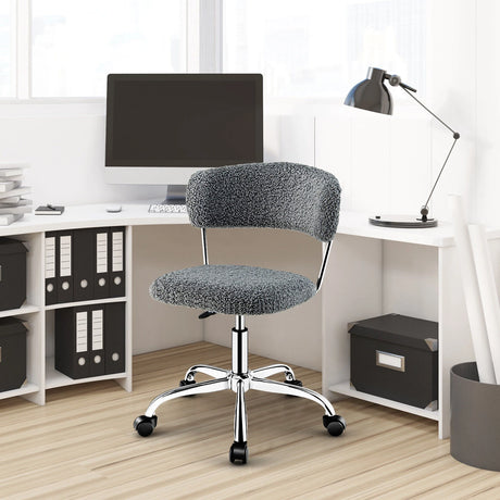 Faux Fur Low Back Swivel Leisure Chair with Height Adjustable Padded Seat-Grey