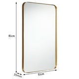 Bathroom Wall Mirror with Rounded Corner for Washroom-Golden