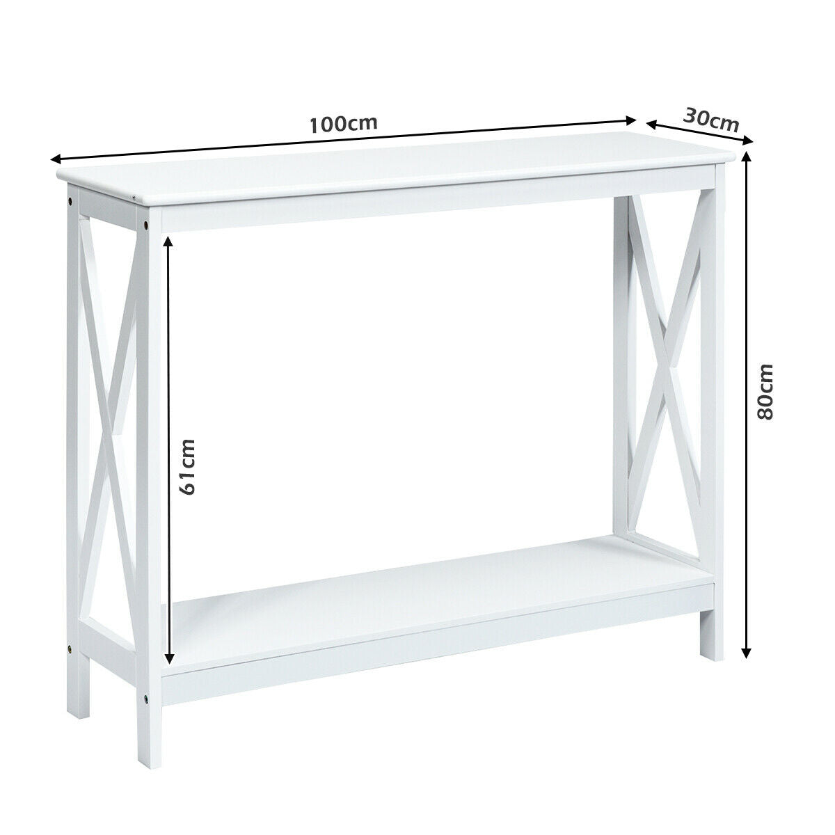 Industrial 2-Tier Narrow Console Table with Storage Shelf for Entryway-White
