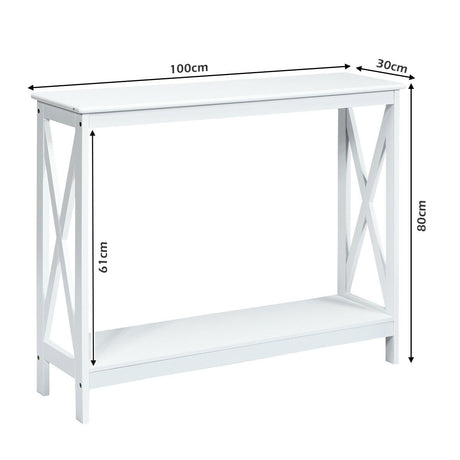 Industrial 2-Tier Narrow Console Table with Storage Shelf for Entryway-White