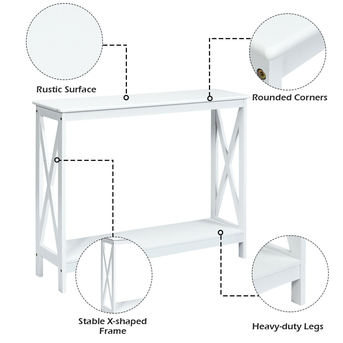 Industrial 2-Tier Narrow Console Table with Storage Shelf for Entryway-White