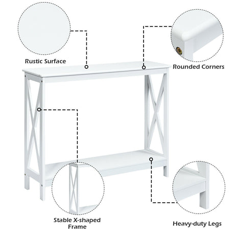 Industrial 2-Tier Narrow Console Table with Storage Shelf for Entryway-White