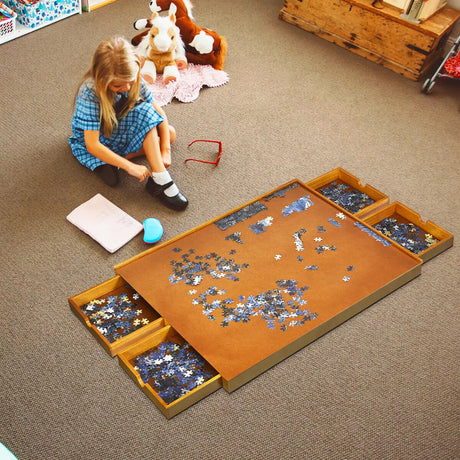 1500 Pieces Wooden Jigsaw Puzzle Table with 4 Drawers-Natural