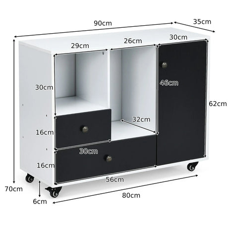2-Drawer Rolling File Cabinet with Adjustable Inner Shelf for Home and Office