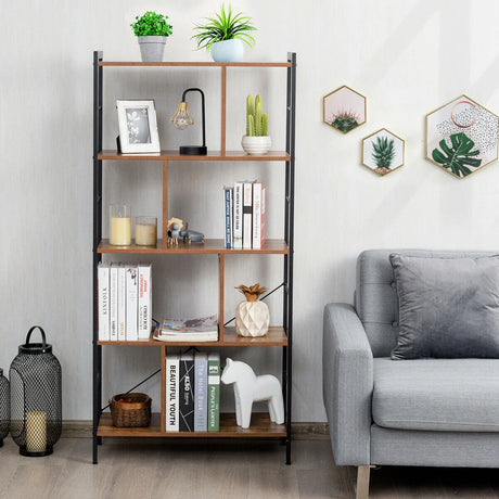 5-Tier Industrial Style Bookcase with Metal Frame