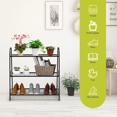 3-Tier Metal Plant Stand with Adjustable Feet for Indoor & Outdoor