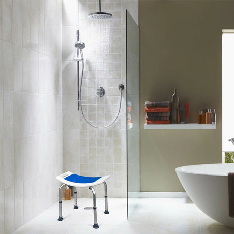 Shower Stool 6 Adjustable Heights Non-Slip Padded Blue Seat