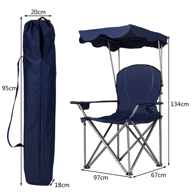 Portable Folding Beach Canopy Chair with Cup Holders-Blue
