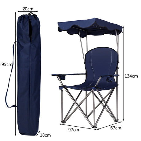 Portable Folding Beach Canopy Chair with Cup Holders-Blue