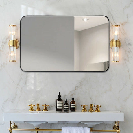Bathroom Wall Mirror with Rounded Corner for Washroom-Black