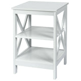 3-Tier X-Design Nightstand Side Table with Stable Structure-White