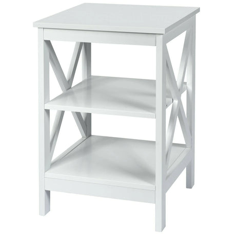3-Tier X-Design Nightstand Side Table with Stable Structure-White