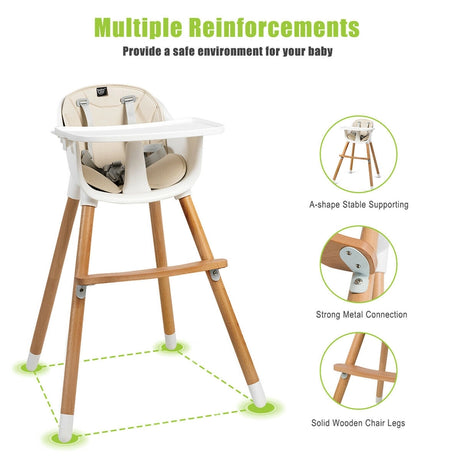 Dual Wooden Combination Modern Padded Highchair