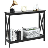Industrial 2-Tier Narrow Console Table with Storage Shelf for Entryway-Black