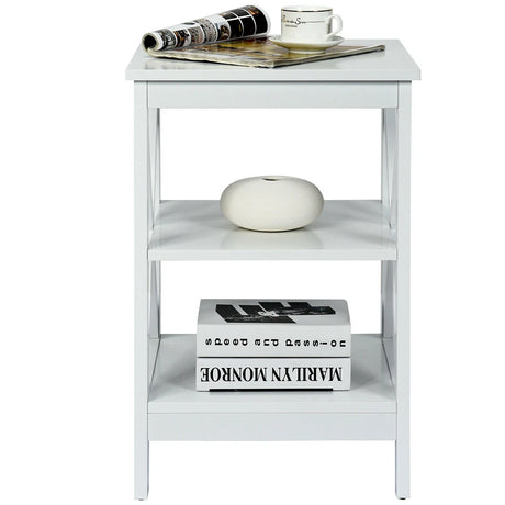 3-Tier X-Design Nightstand Side Table with Stable Structure-White